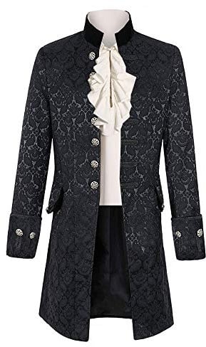 Mens Steampunk Medieval Jacket Pirate Viking Renaissance Costume Formal Tailcoat Gothic Victorian Halloween Tuxedo Coats Black X-Large