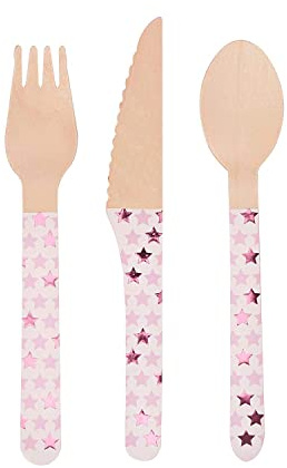 Neviti Little Star Pink-Wooden Cutlery-24 Pack Cubiertos de madera, color rosa, 16.4 x 2 x 0.3 (775448)