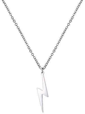 Amaxer Minimalistische Geometrische Halskette mit Blitz Anhänger aus Edelstahl Schlicht Unisex Schmuck Geschenk (Silber)