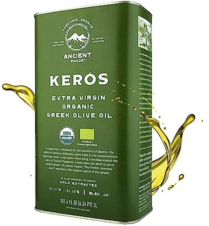 Ancient Foods BIO | Huile d'Olive Bio Kerós | pressée à froid | Huile d'olive grecque extra vierge | Riche en phénol | Arbres vieux de 1000 ans | Récolte manuelle traditionnelle | Bidon de 3L…