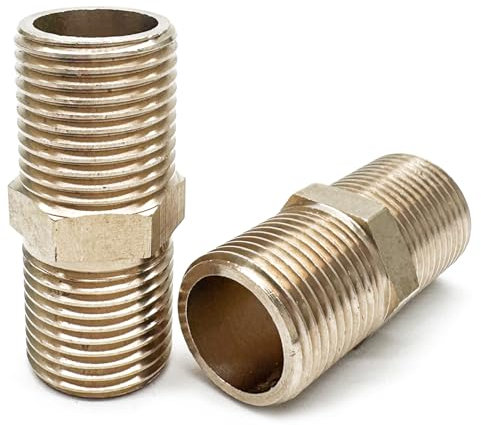 ZLYY - Raccordo per tubo in ottone, 1/2 x 1/2 NPT maschio, kit adattatore prolunga rubinetto, 2 lungo capezzolo esagonale, confezione da 1
