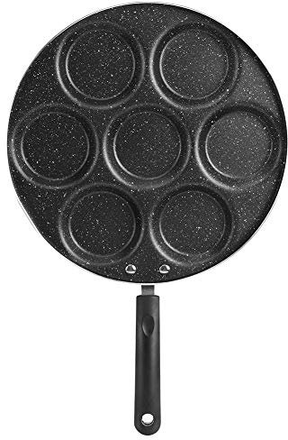 Poêle à crêpes, poêle à oeufs antiadhésive en aluminium de 7 trous, poêle à déjeuner multifonctionnelle avec poignée anti-brûlure, pour les œufs frits Hamburger crêpes aux crêpes,30cm/11.8inch