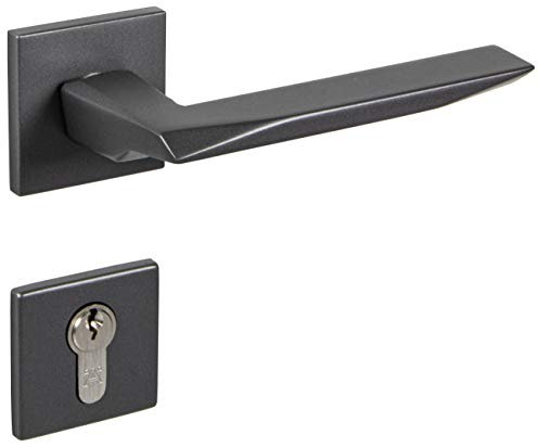 Gedotec Türdrücker-Garnitur Antik Türbeschlag Zimmertür - Prisma 1351 | Türgriff anthrazit matt | Griff PZ - Zylinder | 1 Set - Design Drückergarnitur Innentüren inkl. Befestigungsmaterial