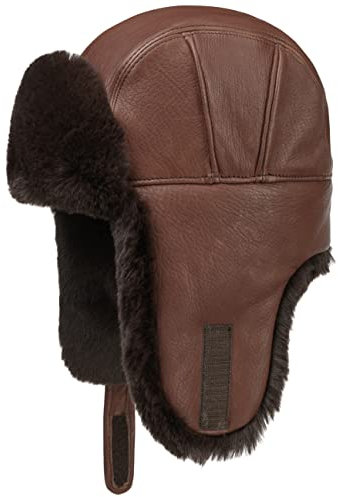 Stetson Royston Lambskin Fliegermütze Lapeer Chapka Pilotenmütze Herren - mit Futter, Lederband Winter Herbst-Winter - S (54-55 cm) braun