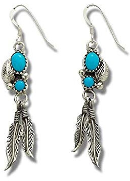 Indianerschmuck Ohrringe Türkis Silberfedern Westernschmuck Navajo Artist Annie Spencer Native USA