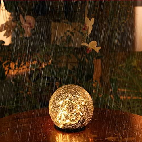 Riaxuebiy Solar Knistern Sie Glaskugel Bodenlichter Solarenergie Weg Lichter Lichterketten im Freien Stimmung Rasenlicht Auto Ein/Aus Nachtlampe für Garten Haus Party Pavillon Terrasse (Groß-30LED)