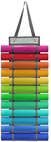 Nanaborn Vinyl Roll Storage Rack-Round Wall Hanging Bag Suspension with 12 Compartments for Heat Transfer Stickers/Colored Paper (Gray)