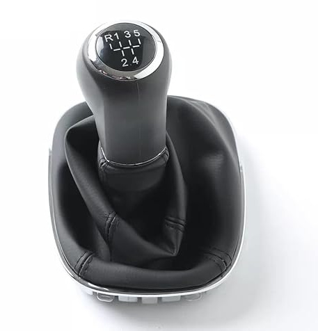 car passion Funda Coche Manual + Pomo Palanca de Cambios + Marco Aro Cromado Compatible con Opel Corsa D Cambio Manual Costuras Negras 5 Velocidades Recambio Coche