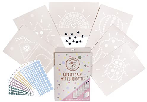 Lulubug Bastelset Klebedotties mit Wackelaugen | 6 Vorlagen mit diversen Motiven, 1300 Sticker, 12 Wackelaugen | Kunst mit Klebepunkten, Pastelltöne