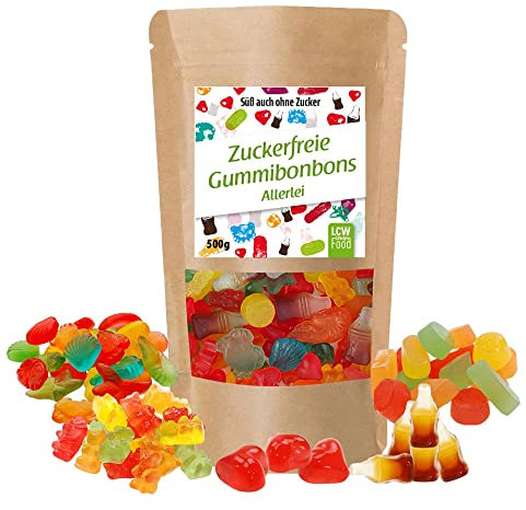 Zuckerfreie Gummibonbons Allerlei/Mix von LCW | 500g Beutel | zuckerfrei, 0g Zucker | fettfrei | Fruchtgummi/Gummibärchen ohne Zucker mit Süßungsmittel Maltit