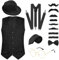 PLULON 1920er Herren Accessoires Bekleidung Kostüm Outfit mit Weste Fedora Hut Taschenuhr Hosenträger Krawatte für Herren