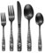 OIULO Besteck-Set für 8 Personen, 40-teilig, 18/0 Edelstahl, matt, Skelett-Blume, einzigartiges Totenkopf-Design, Satin-Finish, Gothic-Messer, Gabel, Löffel, Besteck, tägliche Halloween-Party,