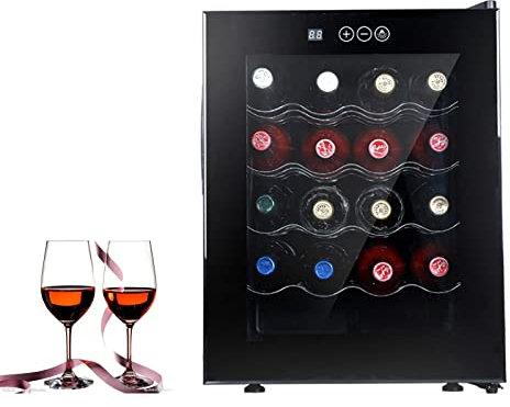 20 Bottle Wine Cooler, Under Counter Design, Perfect for Fitted Kitchens, 40cm Wide and 48L of Cooling Space, Freestanding Table-top Drinks Fridge, LED Light, Glass Door, Black