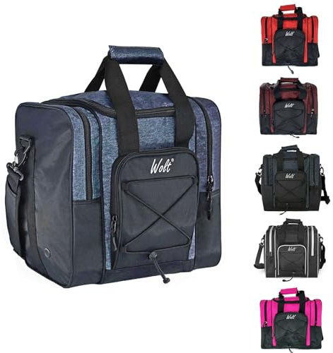 Bowling Bag for Single Ball, Bowling Sport Tote Bag With Padded Ball Holder, Fits a Pair of Bowling Shoes Up to Mens Size 14 (Healthy Blue)