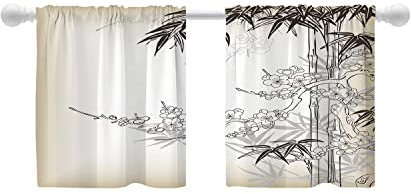 Shrahala Lot de 2 Rideaux Japonais Abstraits Verts pour fenêtres de Cuisine, Rideaux de fenêtre en Bambou, Panneaux Multicouches en Polyester occultants, pour Salon, Salle de Bain, 66 x 61 cm