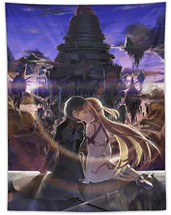 XUYANG Sword Art Online Sao Anime-Druck, Kirito Asuna, Kunstdruck, Polyester, Gemälde, Wandteppich, Wandteppich, Schlafzimmer, Heimdekoration, Geschenk, Raum, ästhetisch, 76,2 x 101,6 cm