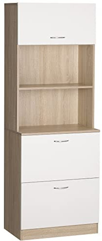 HOMCOM Buffet de Cuisine Armoire de Cuisine Multi-rangements 2 tiroirs 1 Placard + Grand Plateau 60 x 38 x 168 cm MDF Blanc