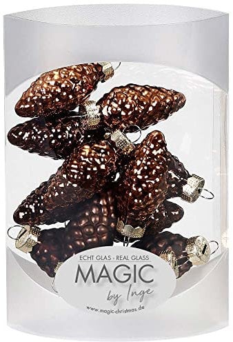 MAGIC 12 Zapfen 4,5 cm Glas Weihnachtsschmuck Weihnachtsdeko Christbaumkugeln Christbaumschmuck 45mm (Cognac Diamond // braun)