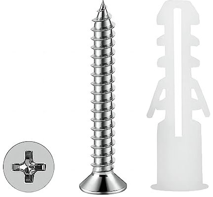 Qrity 100 Pezzi Tasselli per Cartongesso, Tasselli con Vite, Tubo di Espansione,Tasselli Autofilettanti in Plastica, con M4 x 25mm Viti, Tasselli da Muro per Mattone Forato, Cartongesso