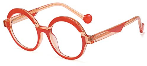 kachawoo Runde Brillenrahmen Männer Blau Filter Computer Gläser TR90 Acetat Frauen Eyewears (orange with clear)