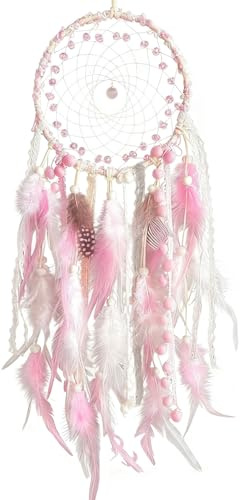 SOYUZU Pink Dream Catcher Feather Dream Catchers Wall Decor Handmade Dreamcatcher Wall Hanging Ornament for Bedroom Living Room Home Decor