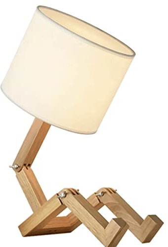 LGDEERCO Holz Tischlampe Roboter Nachttischlampe Stoff Lampenschirm Faltbarer Massivholzkörper E27 Für Wohnzimmer Schlafzimmer Kinderzimmer Arbeitszimmer Nachttischlampe Lesen Vertikale Schreibtischla