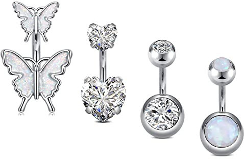 Briana Williams 4stk Bauchnabelpiercing Chirurgenstahl Kurzer Stab 6mm Stablänge 14G Piercing Banane Silber Schmetterling
