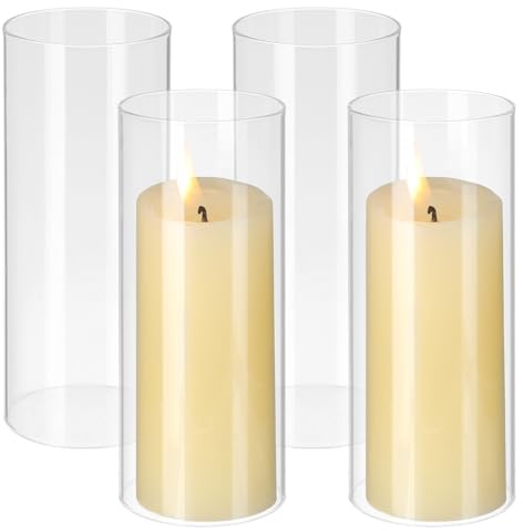 Couvercle de Bougie Transparent Cylindrique 4 Pièces en Verre Borosilicate | Protection Coupe-vent, Décoration Diy, Forme Tube, pour Bougie ou Éclairage LED