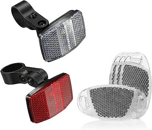 Guidre Rückstrahler Fahrrad mit Accessoires Fahrrad-Zubehör,Fahrrad Reflektoren vorne und hinten,1bicycle Bell+1stk Reflektoren Vorne+1stk Hinten (Weiße reflektierende Speichen + Reflektoren)