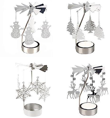 4Pcs Photophore, Porte-Bougies À Réchaud Bougeoir Bougie Chauffe-Plat Carrousel Bougeoirs Chandelier Noel, Chandelier En Métal Idéal Pour Les Mariages, Décoration De Maison, Table Et De Cadeaux