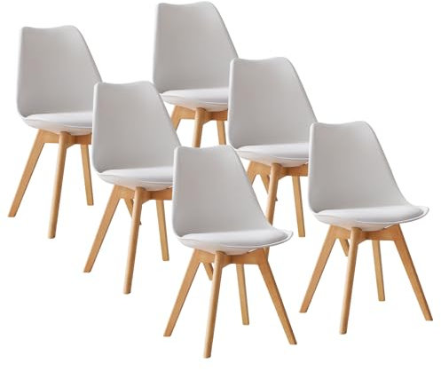 BOLLI Chaises de Salle à Manger Scandinave Lot de 6, Chaise de Cuisine, Idéal pour Salle à Manger, Salon, Chambre à Coucher (Tulipe, Blanc), 48.5cm x 42cm x 81cm