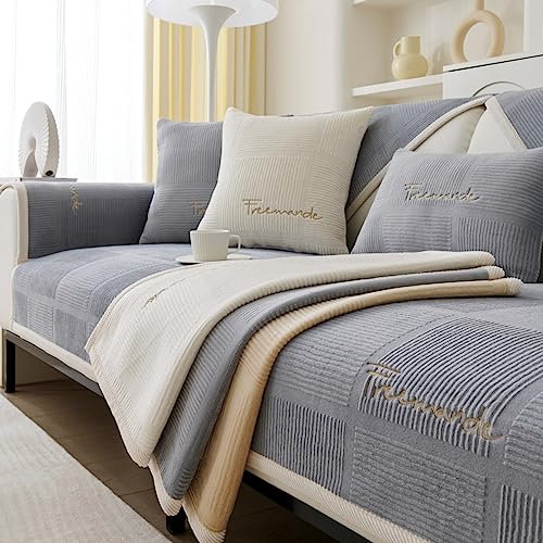 Danwinty Universal Sofaüberwurf rutschfest Sofaschoner,1 2 3 4 Sitzer Sofabezug L-Form Weiches Sofa Cover Sofa überzug Couchbezug für Sofaschutz Dekoration (Grau, 70x150cm)