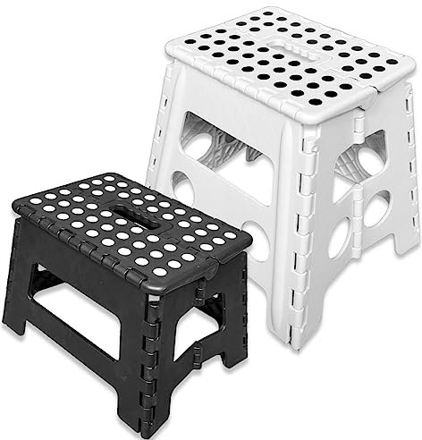 Faltbarer Tritthocker Klapphocker Hocker Trittstufe Aufstiegshilfe gummierte Trittfläche mit praktischem Handgriff (32cm, Schwarz)