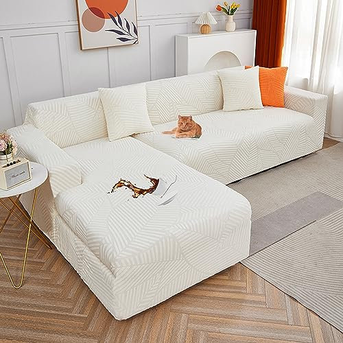 Sofa überzug L Form Wasserdicht,2 Stück Couch überzug Ecksofa L Form Rechts Links, Jacquard Chaiselongue Sofa Schonbezug ,Sofabezug Sofahusse Couchbezug für Sektionssofa (White 1, ChaiseLongue+4seats)