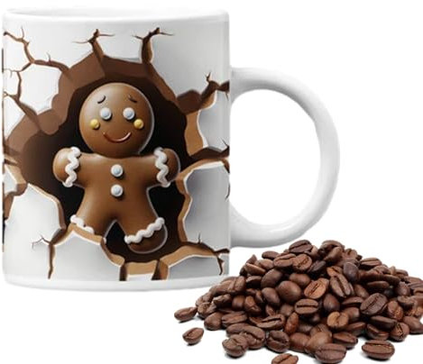 BSEID Taza de café de Navidad 3D - Novedad 3D planas pintadas lindas tazas | Decoración navideña de cerámica para hombre y mujer, vacaciones y regalo de cumpleaños