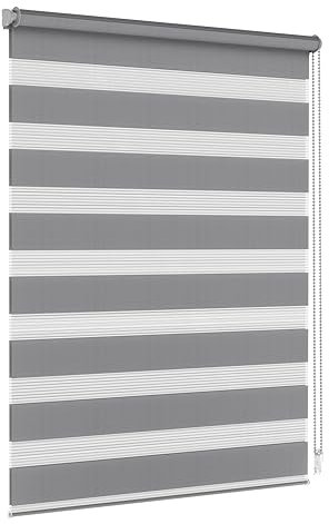 Jalousiescout Doppelrollo Klemmfix ohne Bohren & mit Bohren, 130x230cm Dunkelgrau Rollo Fensterrollo lichtdurchlässig & verdunkelnd,Sonnenschutzrollo Zebrarollo für Fenster & Türen