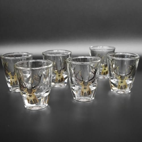 GTK - Geweihe & Trophäen KRUMHOLZ Hirschkopf Stamper kurz Gläser 6 er Set 2 cl Glas Jagd Dekor Motiv Geschenk Neu