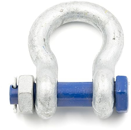 Schäkel 12t Tragfähigkeit 1 Stück mit Augbolzen mit Mutter und Splint - Schäkel Geschweift Form BX - Schäkel Hochfest - Stahl Feuerverzinkt Rundschäkel