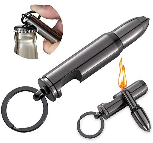 Ultraray Accendino Fiammiferi (2 Pezzi), Accendino a Benzina, Accendino Portachiavi, Porta Accendino, Accendini con Apri Bottiglia e Rompivetro, Accendino Cool, Regalo Uomo