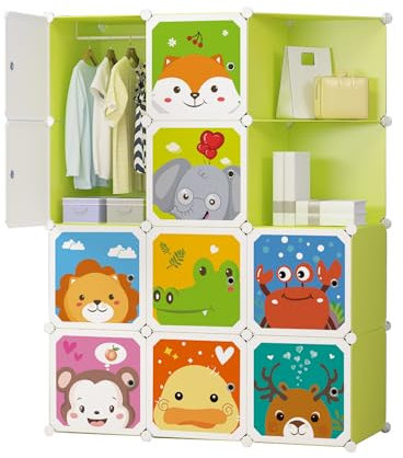 XOKOTAKI Kinder Kleiderschrank, Modulregal, Kinderkleiderschrank, modularer Organizer, Aufbewahrungsregal für zu Hause, 12 Module, 140x105 cm