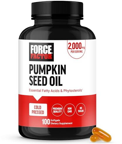 Force Factor Pumpkin Seed Oil Capsules, Phytosterols Supplement with Essential Fatty Acids, Made with Cold Pressed Pumpkin Oil, Premium Quality, Non-GMO, 100 Softgels