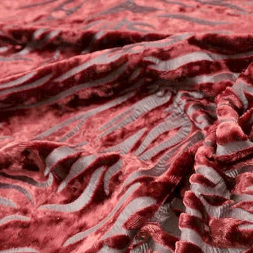 TOLKO 50cm Flockprint Samt auf Kunstleder | weicher Baumwollstoff mit 4mm Florhöhe für Decke Jacke | Kurzhaar Kunstfell Webpelz zum Nähen Dekorieren | 135cm breit Pelzimitat Meterware (Rot)