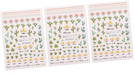 Healeved 3 Pz Adesivi Per Unghie Di Cactus Adesivi Per Unghie in Materiale Adesivi Per Unghie Da Festa Decalcomanie Di Piante Succulente I Fiori Foglia Di Banana