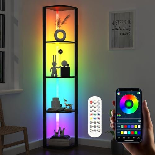 TONGLIN Stehlampe mit 5 Stufe Eckregal,Stehlampe Wohnzimmer,162cm LED Dimmbar Stehlampe,Standleuchte mit Fernbedienung und APP,Stehlampe für Schlafzimmer, Arbeitszimmer und Büro