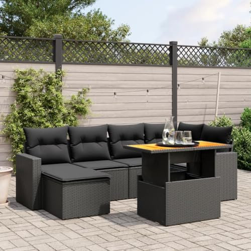 SECOLI Polyrattan Lounge Gartenlounge Set Gartenmöbel Wetterfest Garten Sofa Set Balkonlounge Set Sitzgruppe Lounge Sofagarnitur mit Verstellbare Tischplatte-Schwarz-7-tlg