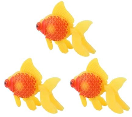 Künstliche Aquarium-Fische, Kunststofffische, bewegende Fische, Ornament, Dekoration, orangefarbener Goldfisch für Aquarium, Dekoration, thematische Ornamente, Dekoration, goldfarben, Orange, 3 Stück