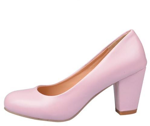 Décolleté con Tacco Largo da Donna Tacco Alto Scarpe Punta Rotonda Senza Chiusura Eleganti Scarpe da Sera, W12295Mp Rosa Numero 37 EU/38Cn