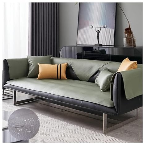 HonunGron Leder Sofabezug 1 2 3 4 Sitzer, rutschfest Sofa Überwurf, Universelle Wasserdicht L Form Sofa Abdeckung, Sofaüberwurf Sofaschoner für Hunde, Katzen, Haustiere (Grün,60x180cm)