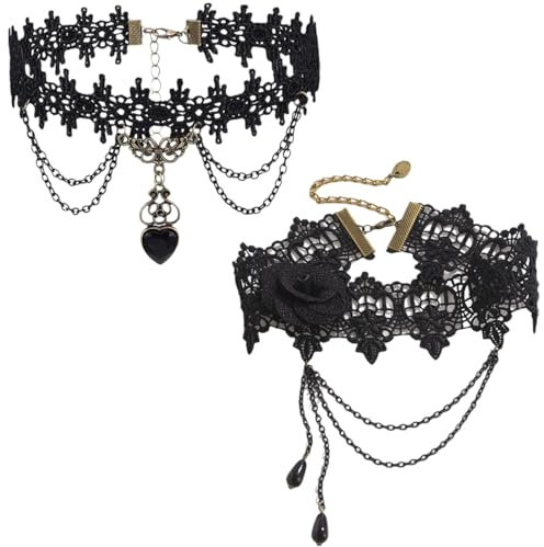 XBFOCNH Damen Choker 3er Set, Schwarzes Spitzen Choker Set, Verstellbarer Klassischer Choker Schmuck, Schwarzer Choker für Damen und Mädchen, Tanzen, Halloween, Geburtstag, Party, Cosplay, Samt