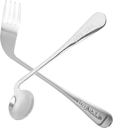 FRCOLOR Vajilla De Alimentación Para Ancianos Cuchara Angulada Para Pacientes y Discapacitados Tenedor Fácil De Usar Para Comida